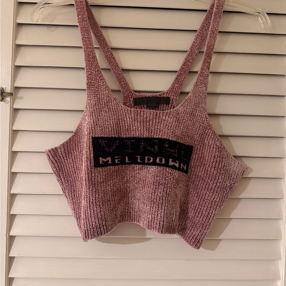 Alexander Wang Pink Knit Tank Top with Black Lettering